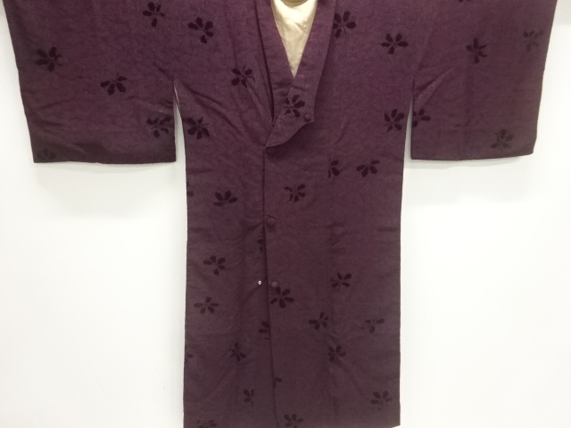 大正ロマン　切りビロード花模様ロング道行コート（ショール付）